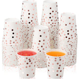 Sieral 100 Pcs White Disposable Paper Cups, 9 oz Pink Foil Dot Disposable Cups Bulk for Wedding Birthday Dinner Party Supplies