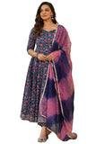 Gosriki Women'S Cotton Blend Anarkali Printed Kurta With Pant & Dupatta (Sakura Blue-Gs_L_Blue_Large),Blue,,B0CRZ6YJCV