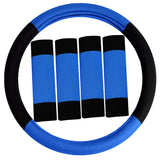 FH Group Universal Fit Modernistic and Seat Belt Pads Combo Set Steering Wheel Cover Fits Most Cars, SUVs Blue