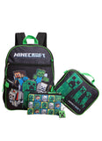 Kidsville Official Minecraft 11.3L Backpack with Lunch Bag & Pencil Pouch for Boys & Girls | School Bag Set of 3 (Keychain Inclu
