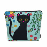 Kalygon Black Cat Makeup Bag For Women, Adorable Cosmetic Bag Makeup Bags, Funny Kitten Cat Flowers Garden Zipper Bag Travel Bag