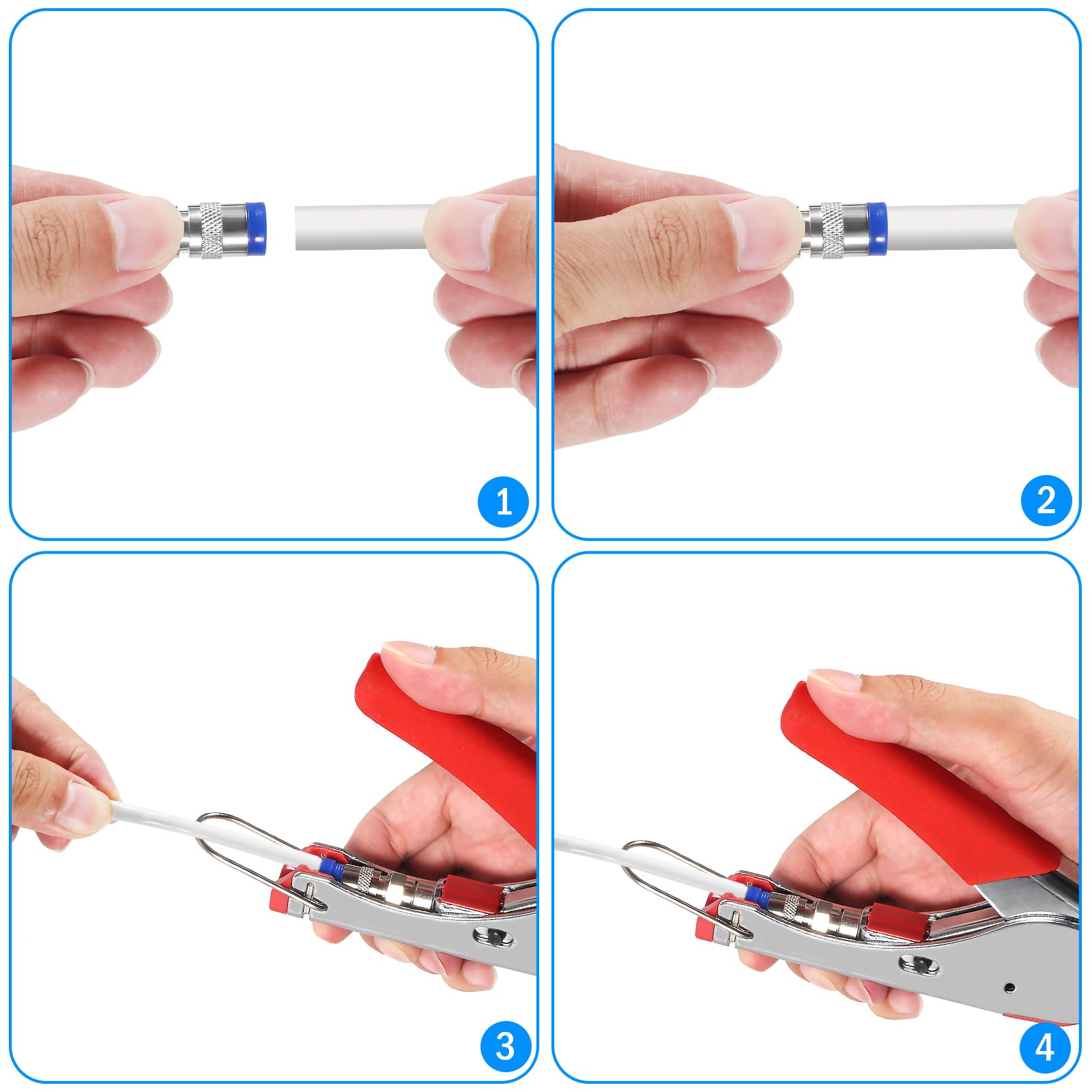 ALMOCN Coax Cable Crimper Tool Kit Coaxial Compression Tool Fitting Wire Stripper with 5PCS RG6 F Type Connector + 5PCS RG6 Coax