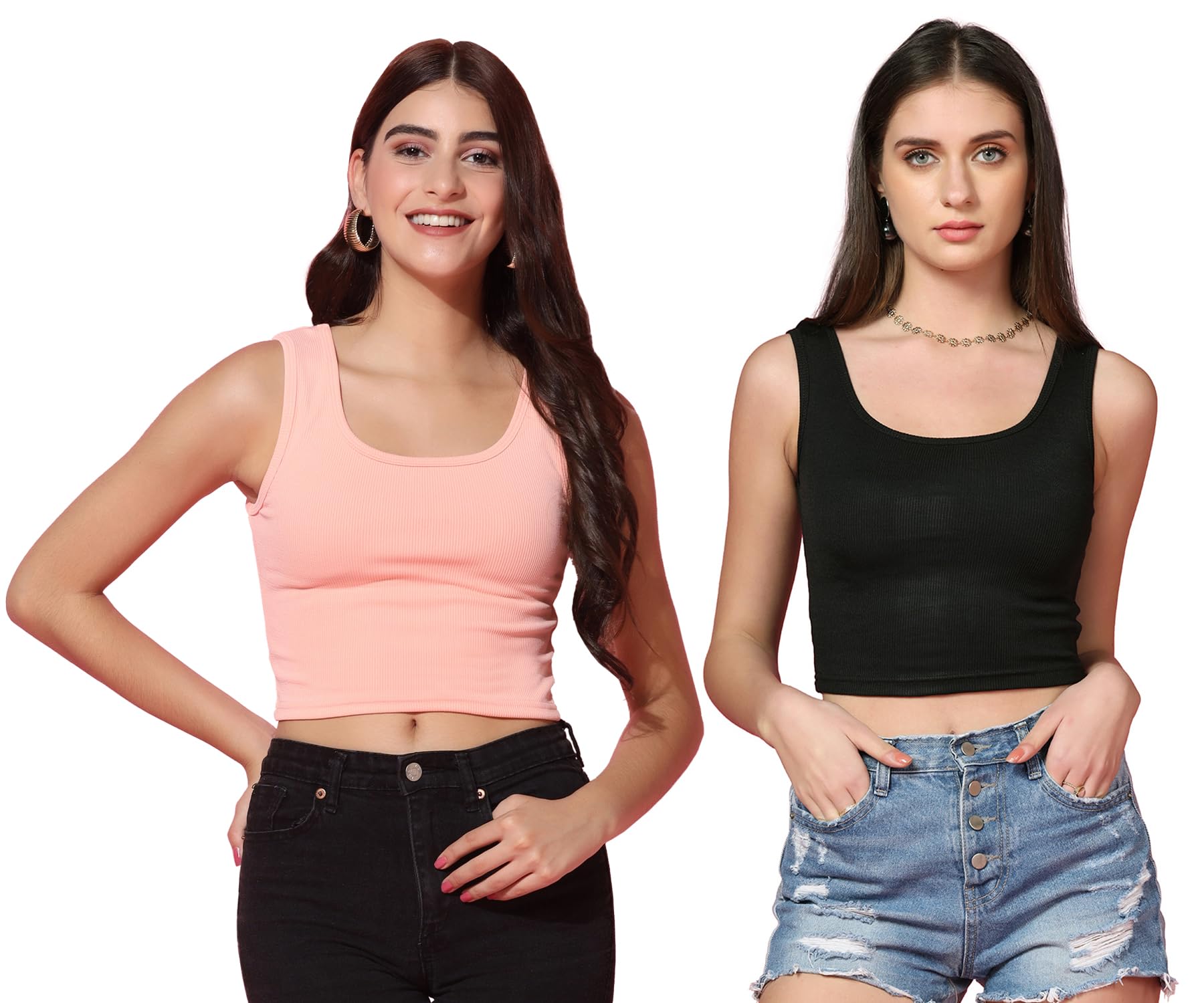 Toplot Women'S Combo Solid Ribbed Scoop Neck Sleeveless Slim Fit Tank Top Pack Of 2 (Combo-5069-Blk-Pch-M),Black-Peach,,B0CG5JYC4D