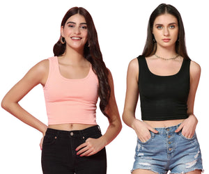 Toplot Women'S Combo Solid Ribbed Scoop Neck Sleeveless Slim Fit Tank Top Pack Of 2 (Combo-5069-Blk-Pch-M),Black-Peach,,B0CG5JYC4D