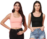 Toplot Women'S Combo Solid Ribbed Scoop Neck Sleeveless Slim Fit Tank Top Pack Of 2 (Combo-5069-Blk-Pch-M),Black-Peach,,B0CG5JYC4D