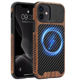 ZZDZZ Magnetic Case Compatible with iPhone 11 Case [Compatible with MagSafe] Wood and Leather Carbon Fiber Design Hybrid Shockpr