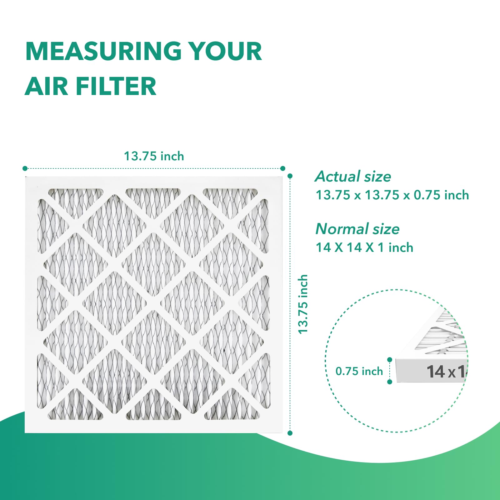 14x14x1 Air Filter 2 PACK, MERV 8 MPR 600 Pleated HVAC AC Furnace Dust Defense Air Filters Replacement (Actual Size: 13.75x13.75