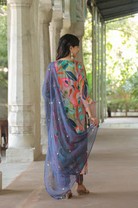 Gosriki Women'S Cotton Blend Straight Printed Kurta With Pant & Dupatta (Sukuna Multi-Gs_S_Multi_Small) Multicolour,Multicolour,,B0CQPHQQVZ