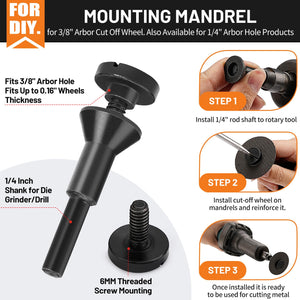 SI FANG 2 Inch Die Grinder Cut-Off Wheel and 3/8in Arbor Hole 1/4in Stem Mounting Mandrel Holder Accessories, for Air Grinders D