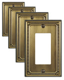 ZILLSEA Metal Wall Plates, Switch Plates and Outlet Covers, Decorative Pearl Design (1 Decorator 4PK, Antique Brass, Midsize)