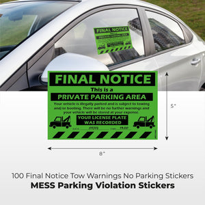 100 MESS Parking Violation Stickers Hard to Remove - No Parking Stickers - Bad Parking Stickers - Super Sticky Warning Stickers