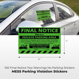 100 MESS Parking Violation Stickers Hard to Remove - No Parking Stickers - Bad Parking Stickers - Super Sticky Warning Stickers