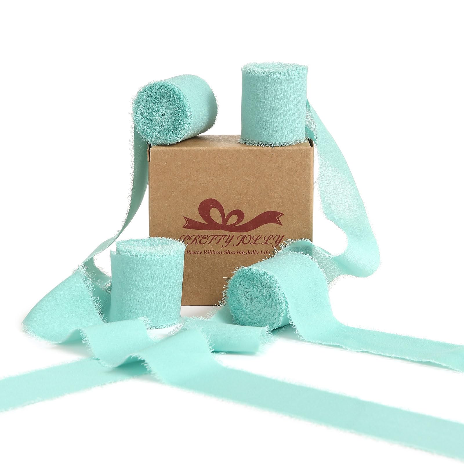 Pretty Jolly MintGreen Chiffon Ribbon for Gift Wrapping 4 Rolls 1 1/2 Inch x 5Yd Silk Ribbons Handmade Fringe Fabric Ribbon for 