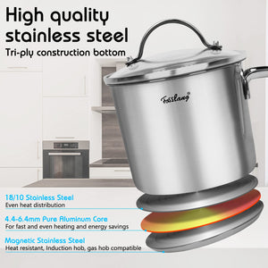 15 Quart Stainless Steel Saucepan with Pour Spout, Saucepan with glass Lid, 6 cups Burner Pot with Spout - for Boiling Milk, Sau