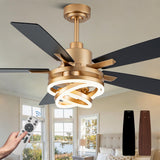 Dawn Whisper 52 Ceiling Fan with Light Gold Chandelier Fan DC Motor Dimmable LED Modern Ceiling Fan with Light for Bedroom Livin