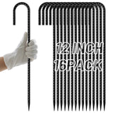 AAGUT Rebar Stakes 12 Inch 16 Pack, J Hook Premium Black Coated Ground Garden Anchors Heavy Duty, Superior Rust Resistance Chain