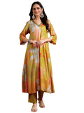 Libas Women Silk Blend Printed Co Ord Set (36846O, Yellow, Large