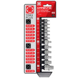 CARBYNE Super Short Low Profile Torx Plus (6 Lobe) Bit Socket Set 12 Piece TP10/IP10 to TP60/IP60, Internal Square Drive & Ex