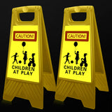 2 Pieces Reflective Kids Playing Sign for Street Slow Down Kids at Play Sign Double Sided 24 Inch Portable Handle Children at Pl