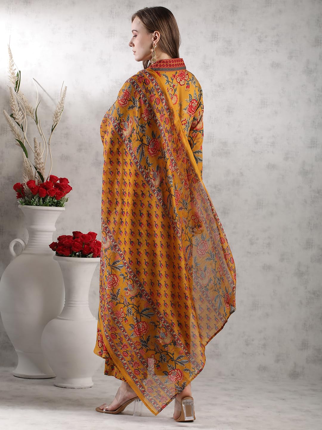 Gosriki Women'S Rayon Blend Anarkali Printed Kurta With Palazzo & Dupatta (Cia Yellow-Vks05-Gs_4Xl_Yellow_Xxxx-Large),Yellow,4,B0DJWGFW44