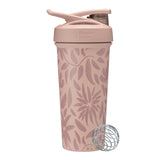 BlenderBottle Strada Flip Shaker Cup Insulated Stainless Steel Water Bottle with Wire Whisk, 25-Ounce, Brown Flowers