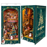 TOPBSFARNY DIY Book Nook Kit, DIY Dollhouse Booknook Bookshelf Insert Decor, 3D Wooden Puzzles with LED, Halloween Christmas Bir