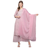 Gosriki Women'S Cotton Straight Kurta With Palazzo & Dupatta(Kpzd-Cot-10047-Pink_Xl-Go_Pink_X-Large),Pink,,B09N9B15H5