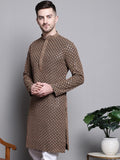 Jompers Mens Sequin Embroidered Pure Cotton Kurtas (Brown, M)