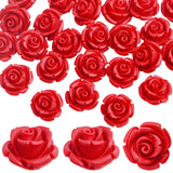 30pcs 12 mm Red Rose Beads Detailed Carved Rose Flower Loose Charm Beads Accessories for DIY Jewelry Making Supplies Decoration,