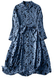 Sheetal Associates WomenS Blue Animal Print Midi Dress With Shirt Collar, Long Sleeves & Waist Belt | Casual & Office Wear|Trend