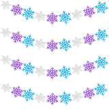 Yeaqee 4 Pcs 10.33 ft Snowflake Banner Garland White Blue Purple Glitter Hanging Garland Winter Party Decorations for Christmas 