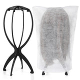 ProSuites 2 Pack Wig Stand with 2Pcs Wig Dust Bag, Travel Wig Head Stand Holder for Women Multiple Wigs Styling, Black, Hair Len