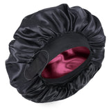 Double Layer Adjustable Satin Bonnets for Sleeping Women (Black and Wine)