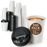 Vplus 500 Pack 12 OZ Paper Coffee Cups, Disposable 12 OZ Coffee Cups With Lids, Cold/Hot Drinking, For Home, Traveling, Stores, 