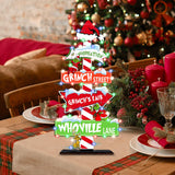 Haimimall Christmas Wooden Decoration Table Sign - Whoville Table Centerpiece - Light Up Decor - Brown Wood - Modern Style - 12 