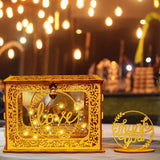 OurWarm Gold Card Box for Wedding, Glitter Wooden Wedding Card Box with Heart Lock and String Light, Gift Card Box Money Box for