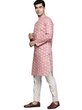 Manyavar Mens Kurta Only, Ethnic Kurta For Men, Full Sleeves Mandarin Collar Wave Blended Cotton Kurta Only (Gajari) (L)