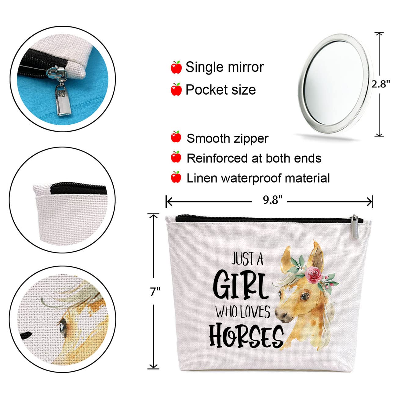 GevGuxLuo Horses Gifts for Horse Lovers, Birthday Gift for Best Friend Sister, Horse Accessories, Animal Lovers Makeup Bag Zippe