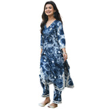 Anni Designer Women'S Cotton Blend Printed Straight Kurta With Palazzo Set (Hand Block Blue_S_Blue_Small),Blue,S