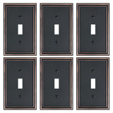 6-Pack Single Toggle Light Switch Cover Plate, Durable Solid Zinc Alloy Decorative Switch Plate Covers, Aged Bronze 1 Gang Wall 
