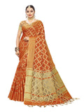 Satrani Womens Cotton Saree With Blouse Piece (1415ST152_Orange_One Size_Orange)