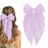 Large Bow Hair Clips with Long Tails - Ribbon Bowknot Pins Accessories for Women, Party Gifts for Girls (Purple)