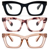 REAVEE 3 Pack Oprah Style Reading Glasses for Women,Blue Light Blocking Cute Oversized Square Computer Readers with Spring Hinge