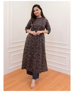 Gosriki Women'S Cotton Blend Straight Printed Kurta With Palazzo (Abp Blue-Gs_S_Blue_Small),Blue,,B0CNXSKGHN