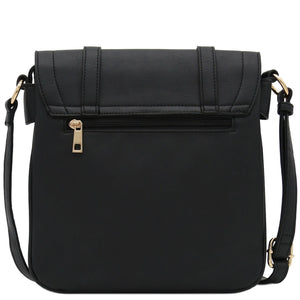 ALYSSA Double Compartment Large Flapover Crossbody Bag (Black)