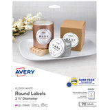 Avery Round Labels for Laser & Inkjet Printers, 2.5, 90 Glossy White Labels (22830)