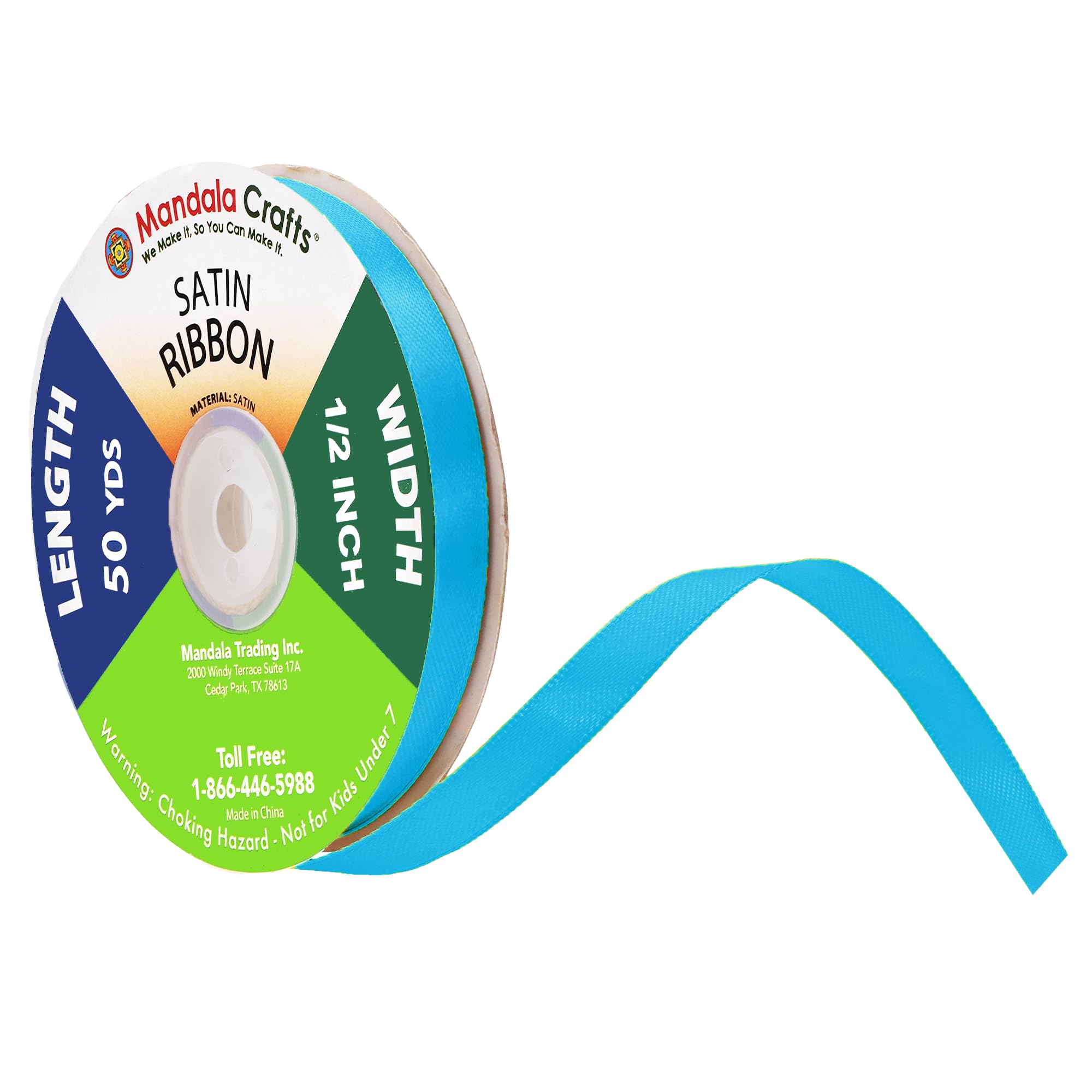 Mandala Crafts Turquoise Satin Ribbon for Crafts - 50 Yards 1/2 Inch Wide Fabric Ribbons for Gift Wrapping, Flower Bouquets, Hai