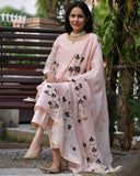 Anni Designer Women'S Cotton Blend Straight Printed Kurta With Pant & Dupatta (Brush-Peach_5Xl_Peach_Xxxxx-Large),Peach,5XL,Cotton Blend,Regular,Dupatta