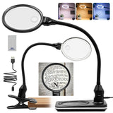 15X Magnifying Glass with Light and Stand, 4.9 Inch 2-in-1 Magnifying Lamp with Clamp, 3 Color Modes Dimmable, Flexible Goosenec