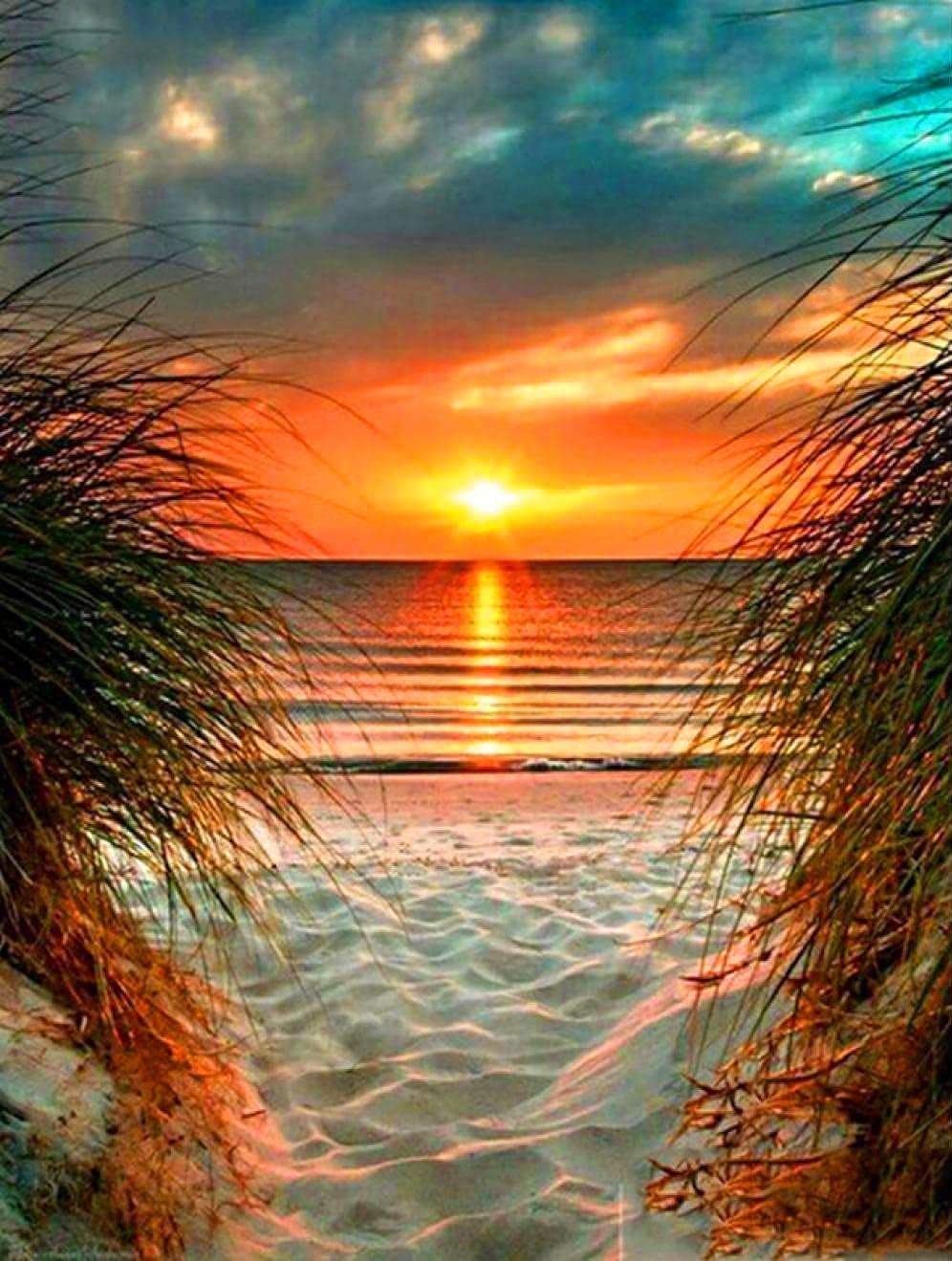 ROOHOME Beach Diamond Art Kits for Adults -5D DIY Full Drill Ocean Sunset Diamond Art Painting Kits for Beginner- Diamond Gem Ar